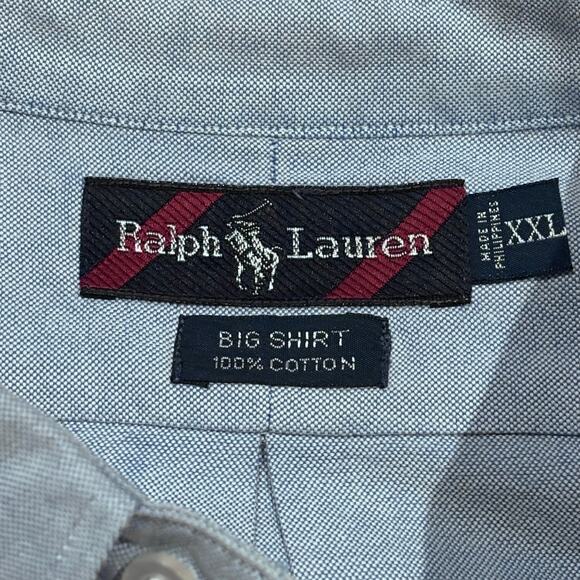 Vintage Ralph Lauren Big Shirt XXL Blue Oxford Cloth Button Up Pocket Pony Logo - Picture 6 of 6